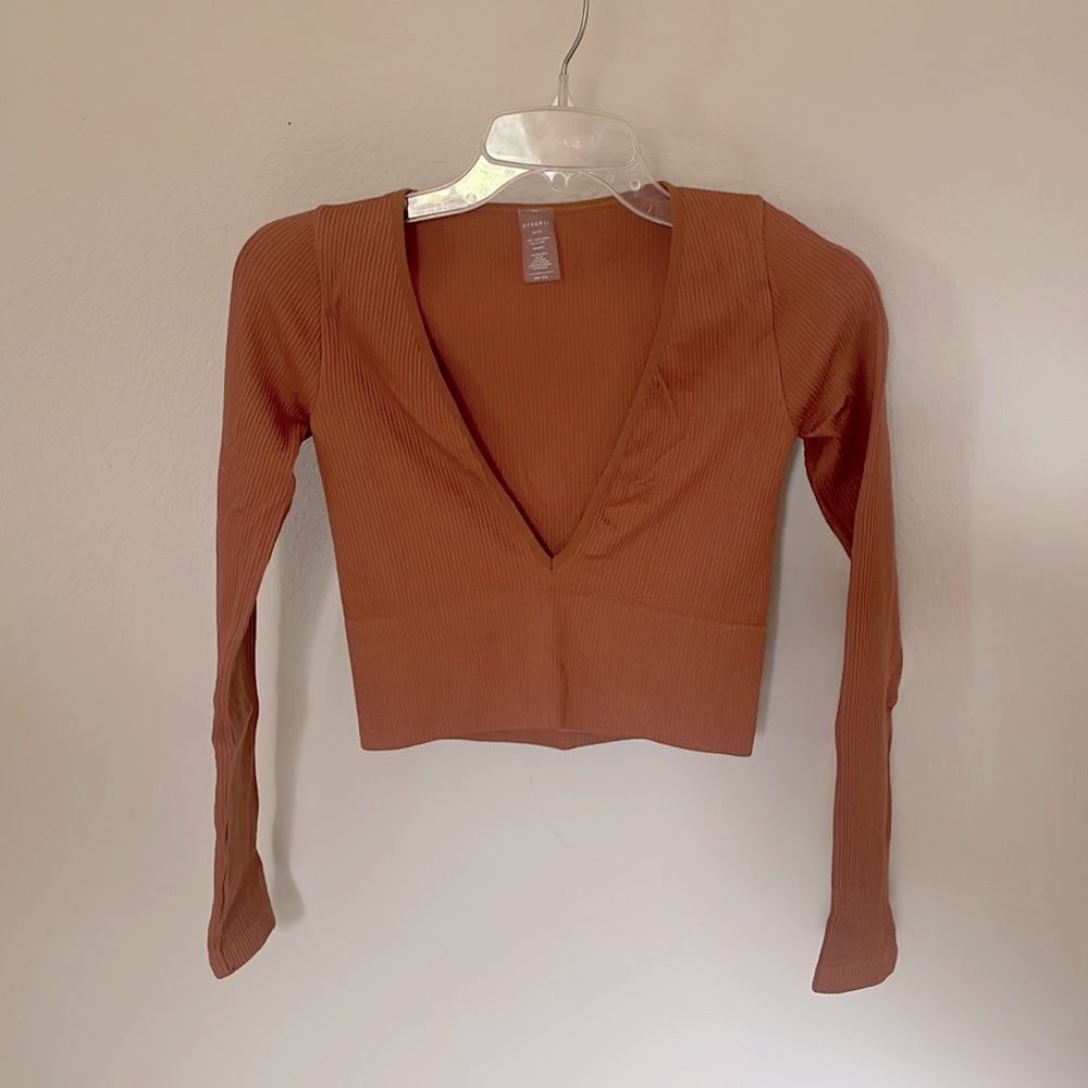 Rust brown deep v top